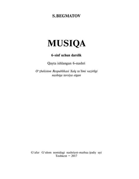 6 sinf musiqa kitobi|Kitoblar 6 SINF Musiqa .